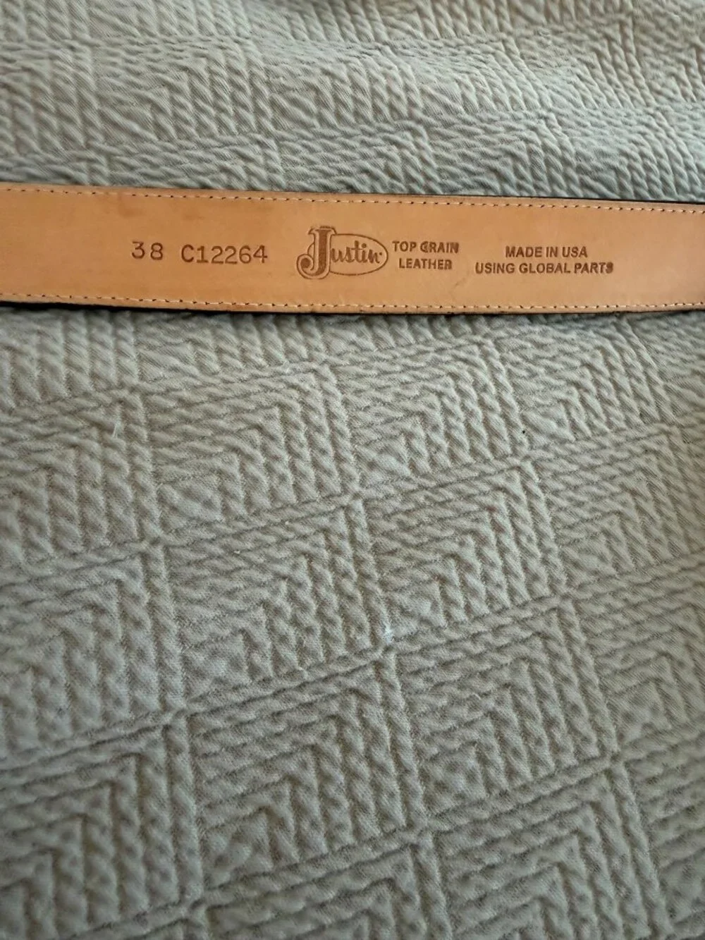 Justin Mens Bronco Weave Leather Western Style Belt Size 38 Tan Brown Casual USA